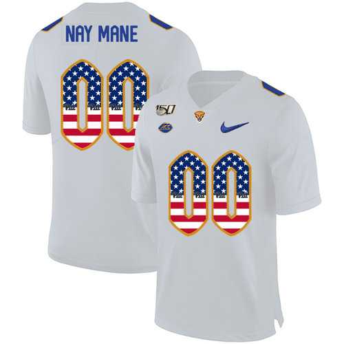 Men%27s Pittsburgh Panthers Customized White USA Flag 150th Anniversary Patch Nike College Football Jersey